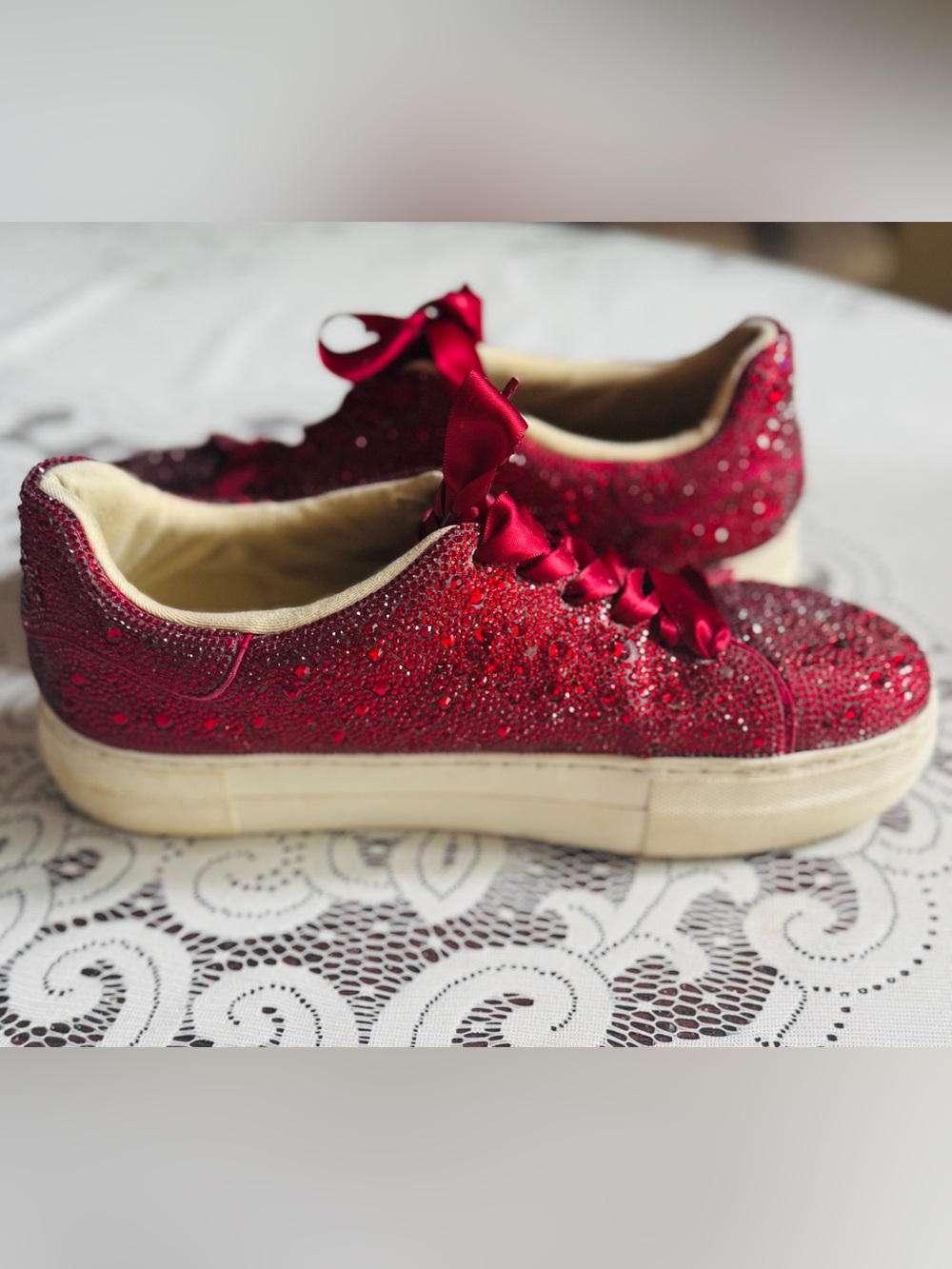 Betsey Johnson Red Crystal Embellished Sneakers - Picture 6 of 7